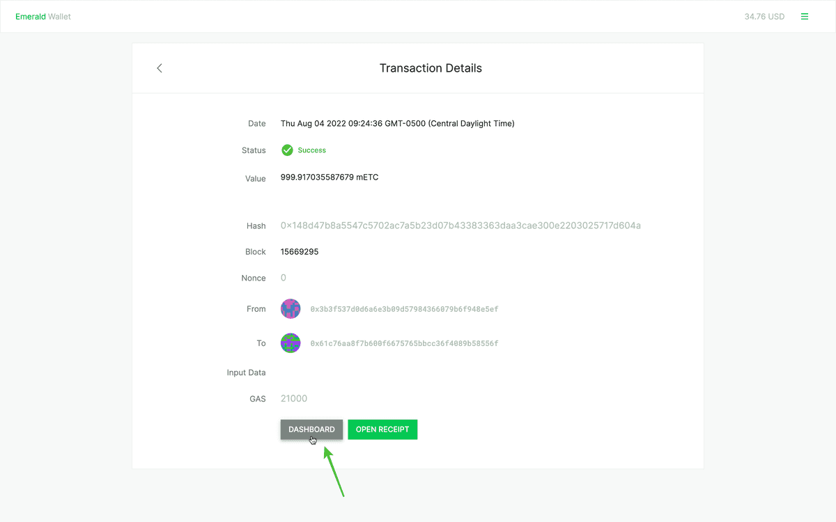 Emerald dashboard.