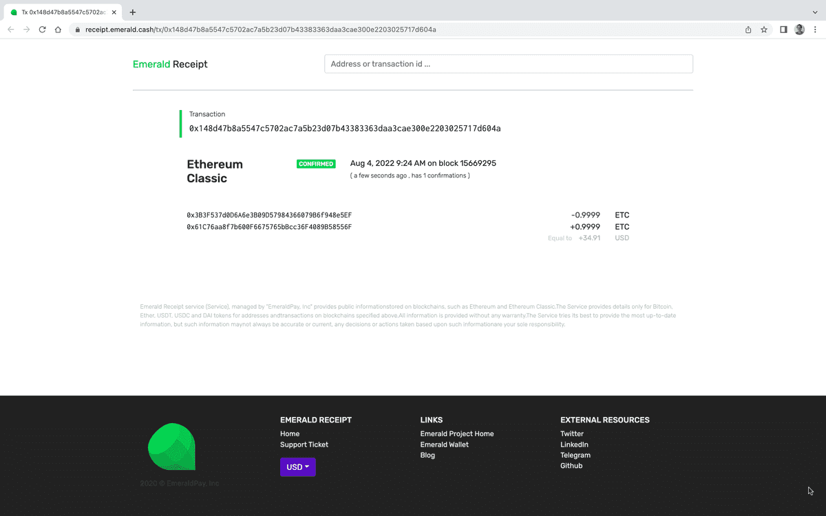 Emerald receipt.